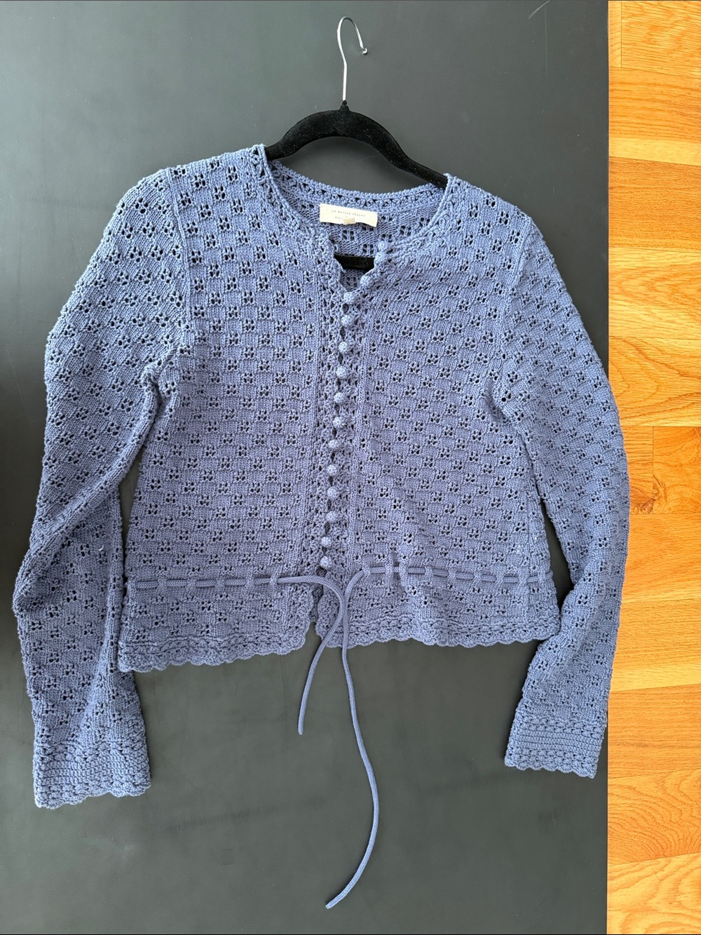 Sezane Women’s Blue Crochet Button-Front Sweater Cardigan